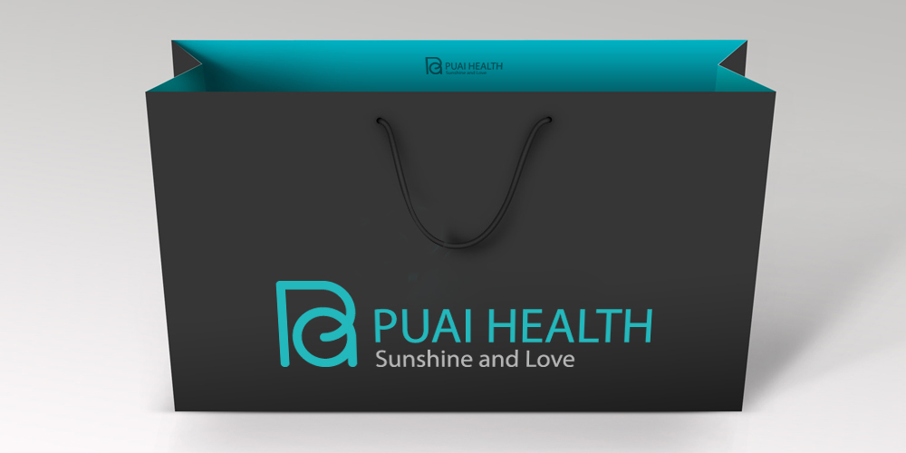醫療健康行業logo設計案列_普愛健康logo設計應用手提袋_北京logo設計_高瑞品牌